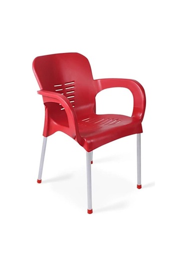 4 Adet Metal Ayaklı Plastik Sandalye Koltuk Kırmızı Kırmızı