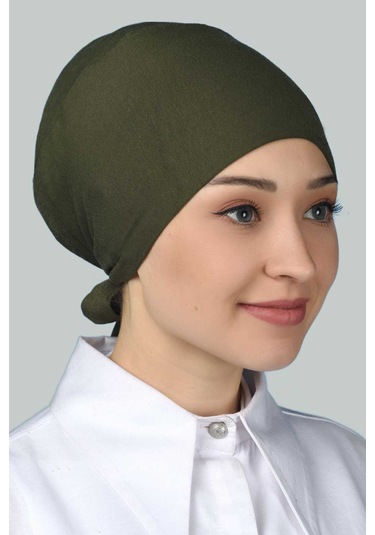 Altobeh Kadın Pratik Dikişsiz Bağcıklı Kaymayan Tesettür Penye Bone - Haki