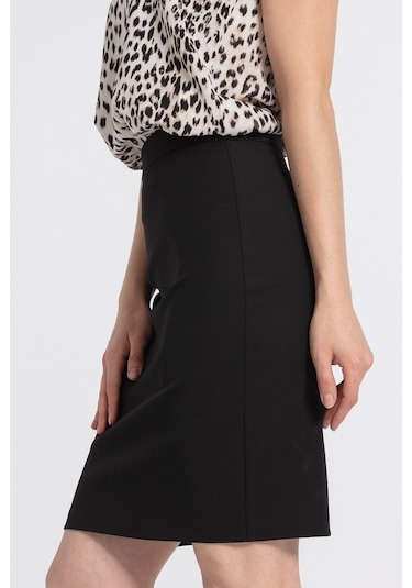 Yüksek Bel Diz Üstü Şık Kumaş Kalem Etek-Siyah