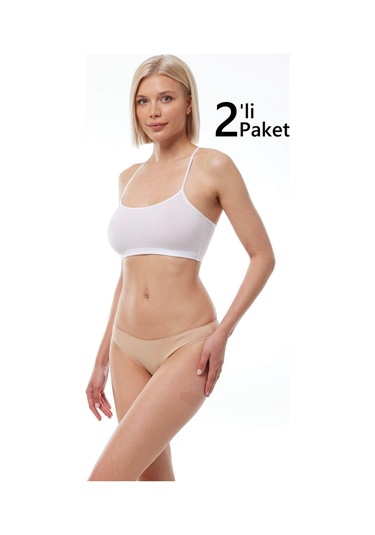 Malabadi 183 2'li Paket Kadın Modal Düşük Bel Iz Yapmayan Slip & Külot Ten