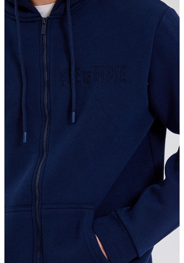 Age Of State Nakışlı Fermuarlı 3 İplik Sweatshirt Lacivert