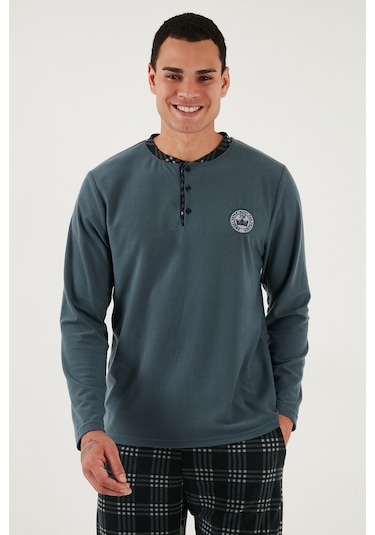 Buratti Ekoseli Yumuşak Dokulu Regular Fit Uzun Kollu Erkek Pijama Takımı 609611030 Antrasit