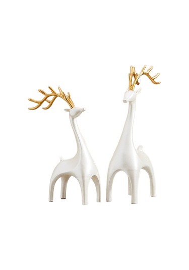 Suntek 1 Çift Elk Geyik Heykeli Figürleri Yatak Odası El Karışık