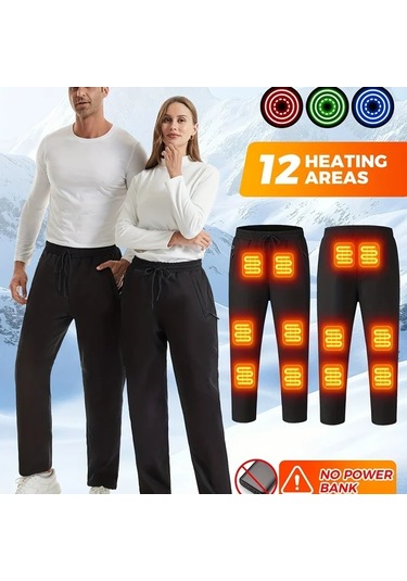 Willowhaven Woohee 12 Bölgeli Isıtmalı Sıcak Pantolon Siyah Düğmeli 3 Seviye Isı Ayarlı Siyah