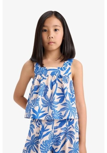 DeFacto Kız Çocuk 2'li Takım Keten Görünümlü Desenli Kolsuz Bluz Pantolon E6610A825HSER134