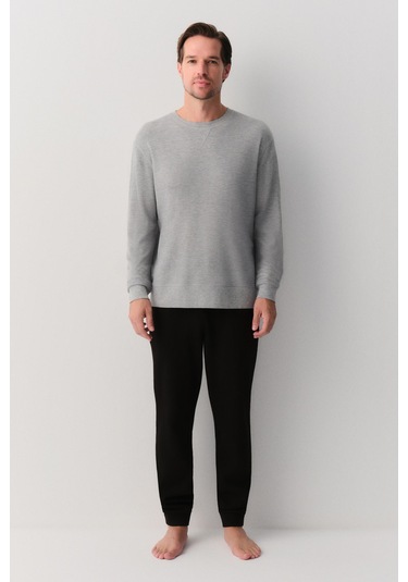 Suwen Cliff Erkek Pijama Takımı Sh26316660051 Gri Melanj