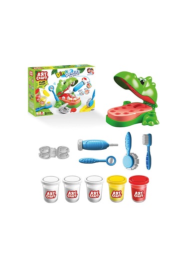 Fen Oyuncak Art Craft Dino Dişçi Bebek Oyun Hamuru Seti +3 Yaş 4 Adet