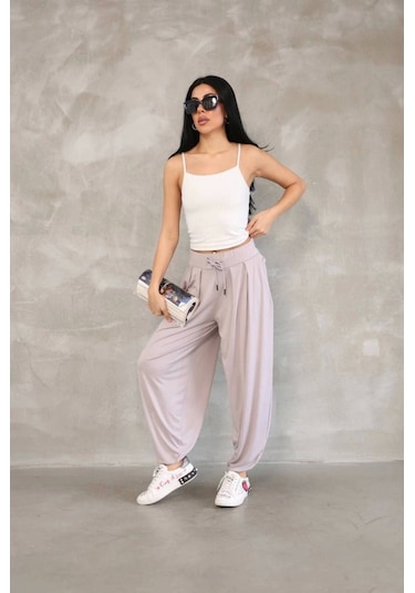 Reka Moda Osy Modal Yumuşak Dokulu Kumaş Şalvar Pantalon - Bej Bej