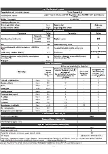 Windsor WS 2500 LF Low-Frost Statik Buzdolabı