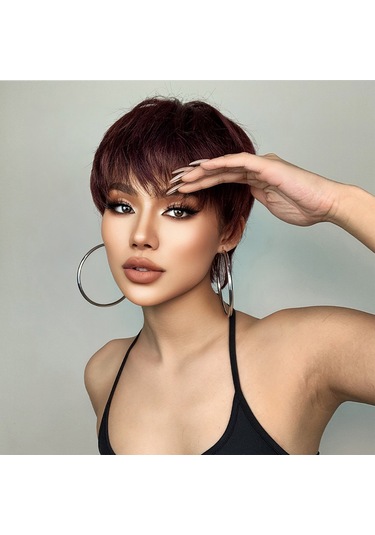 Kadın Perukları Kısa Katmanlı Peri Kesim Peruklar Saç Bantlı Doğal Görünümlü Kabarık Saç Peruk