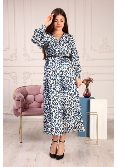 Aymeravm - Leopar Desenli Kadın Elbise - Saten0403Ga