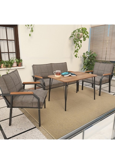 Mygusi Hayal Balkon, Bahçe, Cafe, Teras - Metal Kanepe Koltuk Takımı - 2+1+1 Masali Cappucino