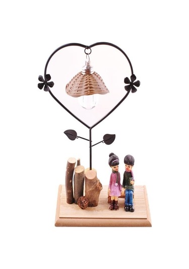 Zmc Bilişim Bankta Oturan Romantik Çift Temalı Büyük Boy Masa Lambası Biblo