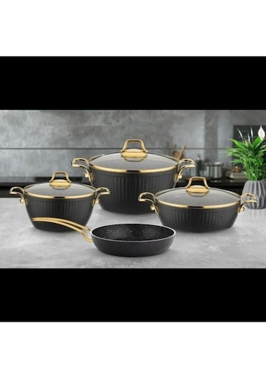 Remetta Granit Elite 7 Parça Lüks Tencere Seti-siyah