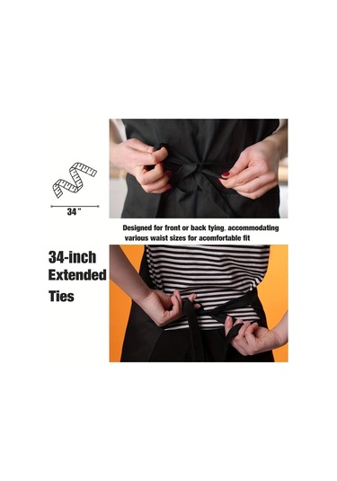 Honeybeeshop Geniş Cepli 12 Adet Siyah Polyester Önlük Üniseks Mutfak El İşi Barbekü Çizim Siyah