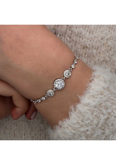 Artsmagazinmücevher Gümüş Zirkon Taşlı Yuvarlak Kadın Bileklik