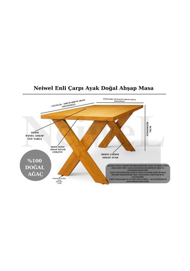 Neiwel Rane Doğal Ahşap Mutfak Ve Yemek Masası-80-120 Açık Ceviz