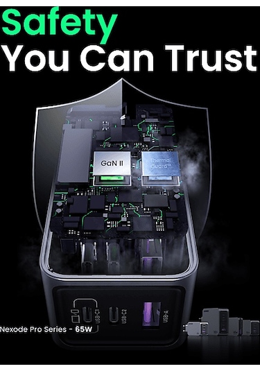 Ugreen Nexode Pro 65 W QC PD 2xUSB-C 1xUSB-A Gan Hızlı Şarj Cihazı Uzay Grisi