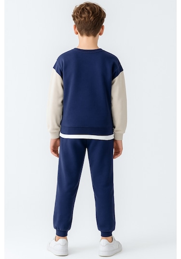 Erkek Çocuk Upper Baskılı 3 İplik Kalın Kışlık Eşofman Takımı Ak4231 Lacivert