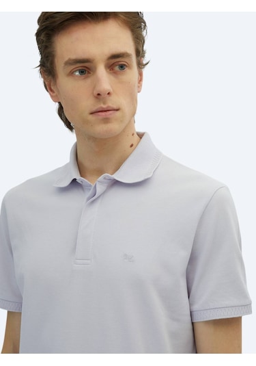 Lila Düz Polo Yaka %100 Pamuk T-shirt Lila
