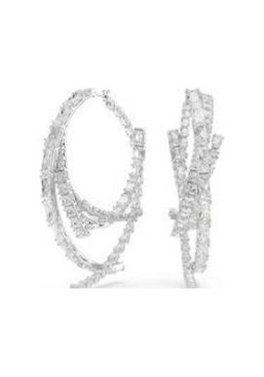 5727098 Matrix Hoop Earrings, Mixed Cuts, White, Rhodium Plated Çok Renkli