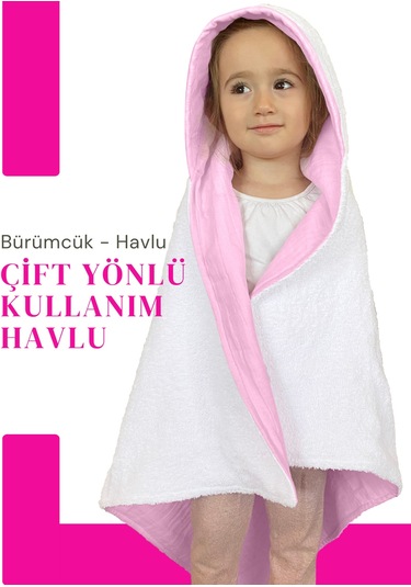 %100pamuk Kapşonlu Bebek Çocuk Banyo Havlusu Çift Yönlü P-beyaz