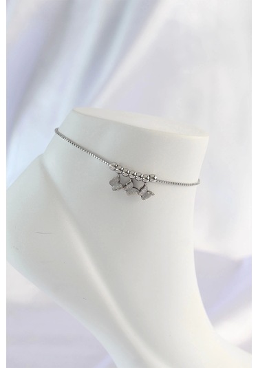 Ceylan Adam 316l Çelik Gümüş Renk Minimal Kelebek Tasarımlı Halhal Çok Renkli