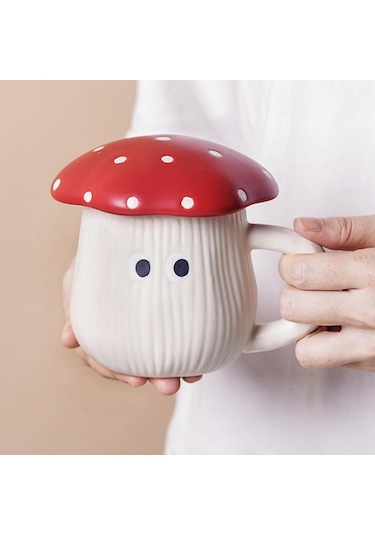 Kaşıkla 420ml Seramik Kahve Çay Fincanı Olan Mantar Kupası - Noel, Doğum Günü, Karısı, Kız Arkadaşı İçin Hediye. Kobalt Kobalt