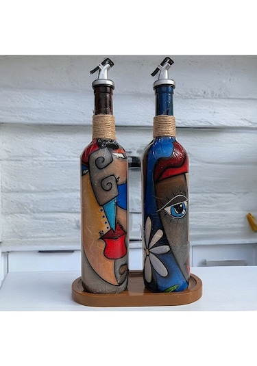 Modern Tasarımlı Soyut Yüz Desenli Renkli 750 Ml Zeytinyağı Sıvıy