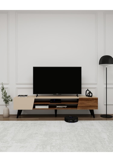 Arnetti Clara Raflı Dolaplı Tv Sehpası, Ceviz Bej - Clara