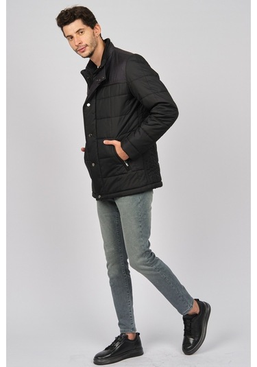 Daynax Erkek Içi Kürklü Deri Biyeli Kapitone Kaban 4924000 Siyah-Siyah