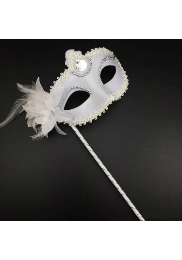 Beyaz Işıltılı Tutmalı Fotoğraf Çekimi Maskesi 18x29 Cm