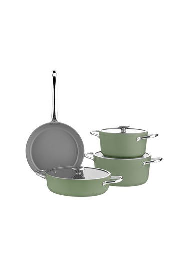 Voyage 7 Parça Seramik Tencere Seti Yeşil Yeşil