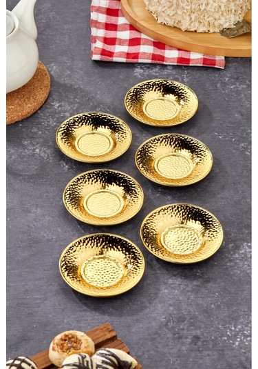 Cooker 6'lı Metal Dövme Desen Çay Tabağı Gold Ckr3579 Gold