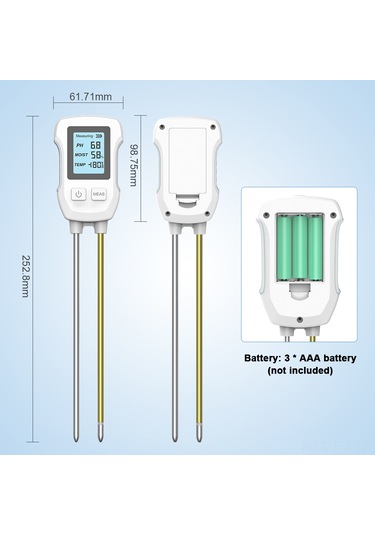 Folinda Toprak Ph, Nem Ve Sıcaklık Testeri - Çift İğne Hassas Ölçüm - Lcd Ekranlı Bahçe Bitki Bakımı Aleti