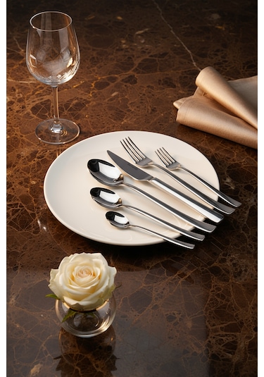 Bernardo Alya 36 Parça 6 Kişilik Çatal Kaşık Bıçak Takımı GÜmüş