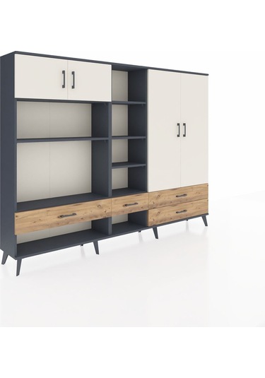 Arges Dolap 12 Raflı 4 Çekmeceli 4 Kapaklı 220x30x163 Antrasit-ay Antrasit-aytaşı/çam