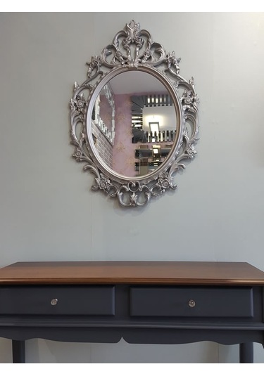 Ayna Denizi Vintage Taç Model Gümüş Renk Dekoratif Ayna Gümüş