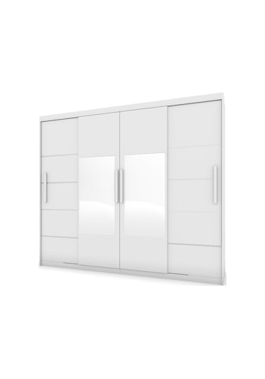 Sürgülü Gardırop Dört Kapaklı Aynalı Beyaz Dolap 280 230cm