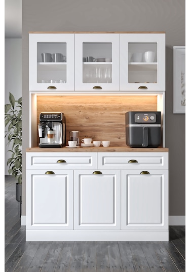 Gözde Kahve Köşesi - 140 Cm Mdf Mutfak Dolabı - Led Aydınlatmalı