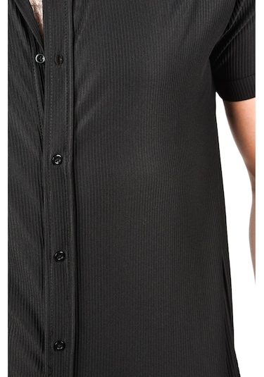 Deepsea Erkek Siyah Slim Fit Likralı Spor Gömlek Dar Kesim Jakar Kumaş Kısa Kol Gömlek 2500804 Siyah