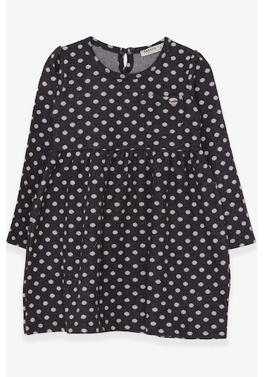 Kız Çocuk Uzun Kollu Elbise Puantiye Desenli Füme (4-8 Yaş)