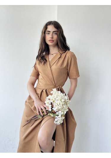 Retrobird Lady Kruvaze Midi Elbise Kadın Taba-13442-taba