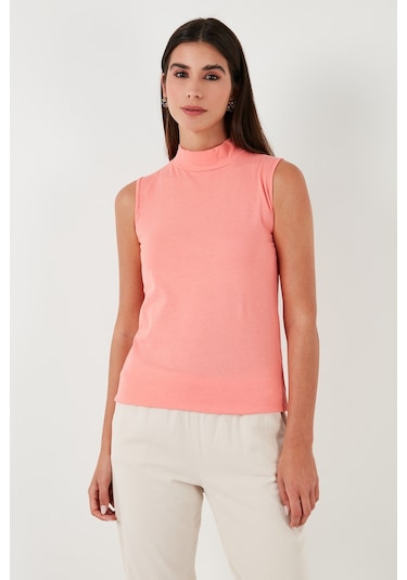 Lela Pamuklu Kolsuz Dik Yaka Bayan T Shirt 5865710 Coral
