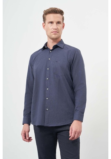 Koyu Lacivert Uzun Kol Düz Gabardin Sert Yaka Cepli Pamuklu Classic Comfort Fit Gömlek 1004245168 Koyu Lacivert
