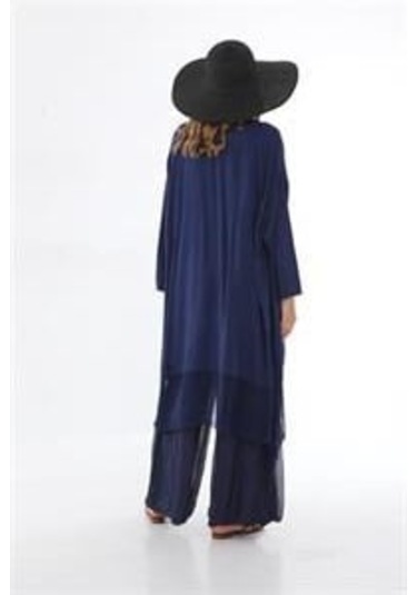 Italyan Ipek Detaylı Oversize Kaftan & Bluz-8711 Lacivert