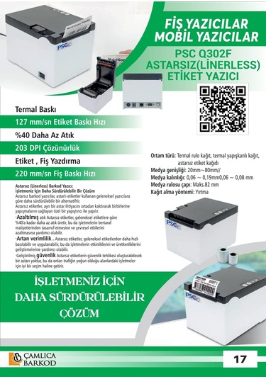 Psc Q302f 3ınch Lınerless Label Prınter 127mm/sn Usb+serıal+lan