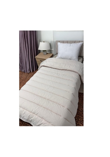 Clasy %100 Pamuk Ranforce Tek Kişilik Çift Taraflı Yorgan Avola V5 Krem Düz Desen