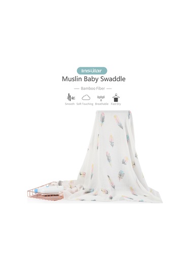 Moveevo Insular Bambu Elyaf Bebek Gazlı Bez Kundak Yumuşak Nefes Alabilir Bebek Emzirme Battaniyesi 130 110cm Beyaz