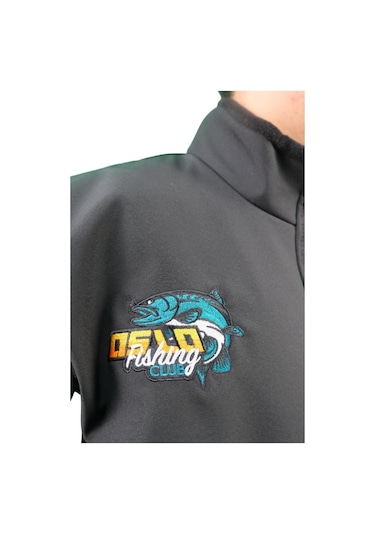 Oslo Fisherman Balık Sevdası Nakışlı Fermuarlı Polar Siyah